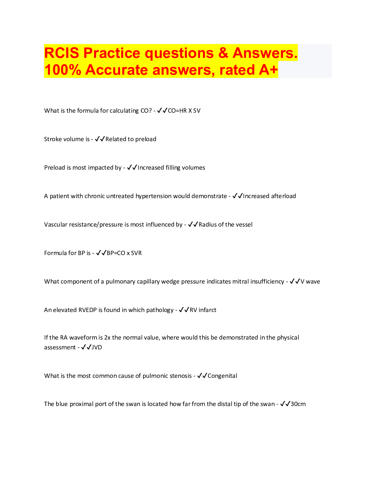 Preview image for RCIS Practice questions & Answers.  100% Accurate answers, rated A+